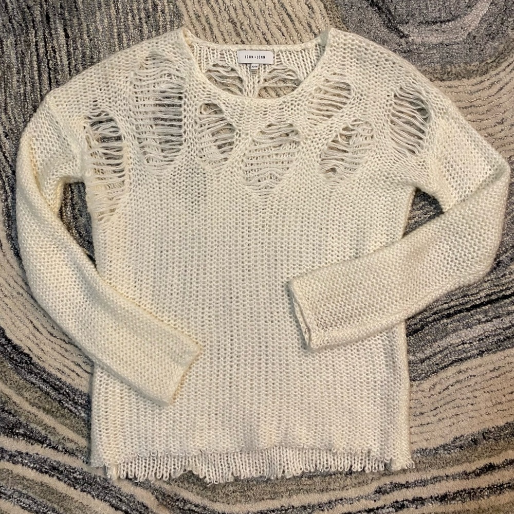 JOHN + JENN Distressed Frayed Edge Sweater - Picture 6 of 6